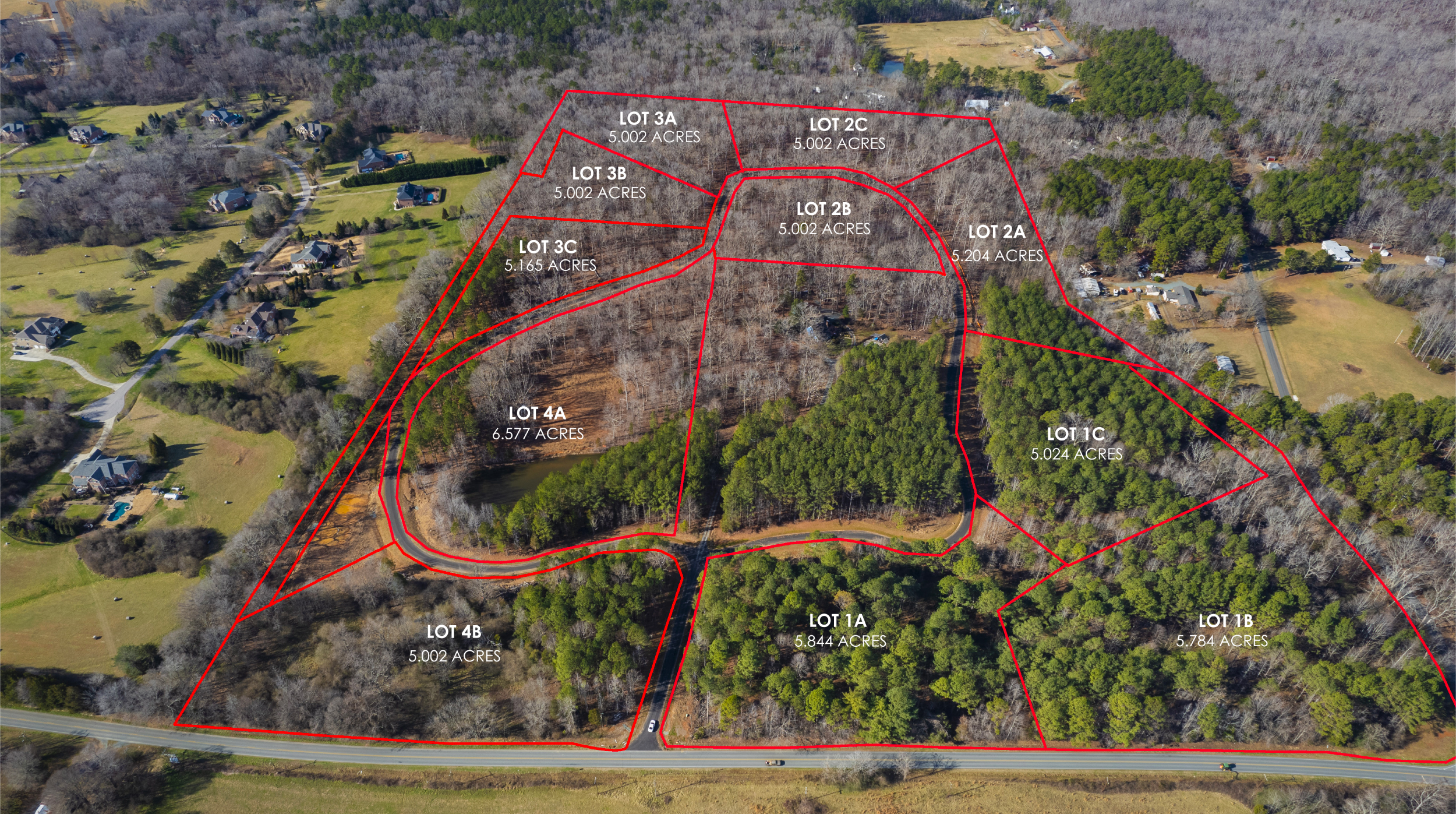 Aerial drone view of Greenbrae with lines showing lots